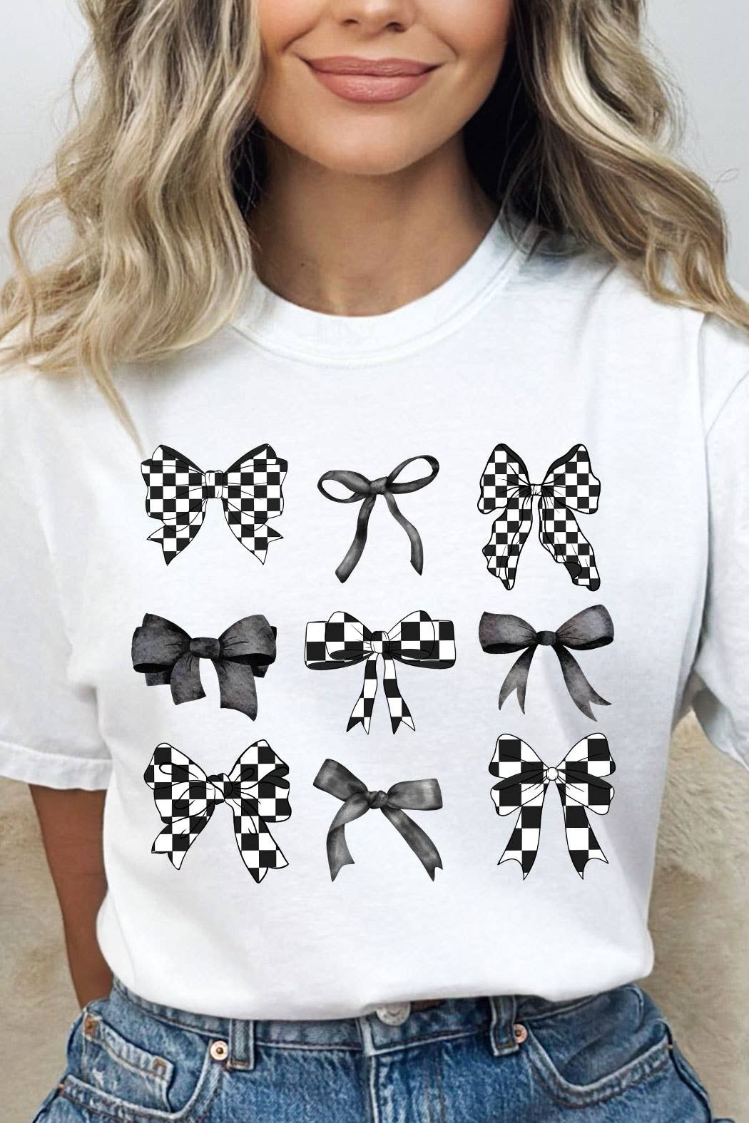 Checkered Bow Grid Comfort Colors Tee