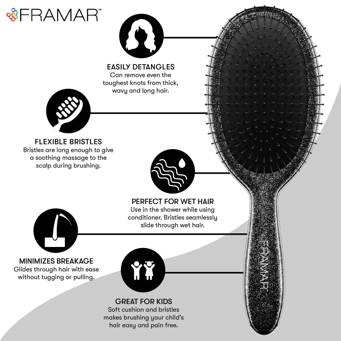 Glitter FRAMAR Detangling Wet Hair Brush