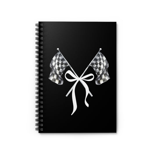 RACE QUEEN Signature Checkered Flags with Bow - Spiral Notebook