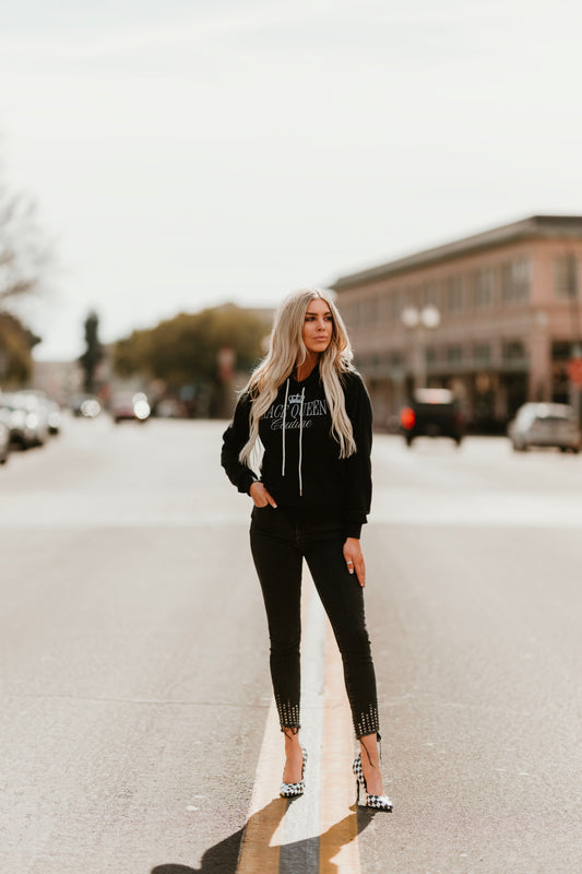 RACE QUEEN COUTURE Hooded Sweatshirt with Rhinestone Drawstrings