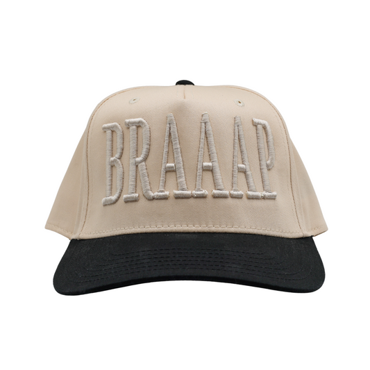 RACE QUEEN COUTURE “BRAAAP” - Cream/ Black Snapback Hat