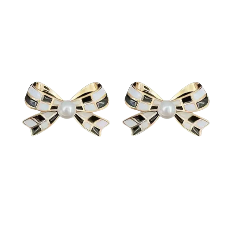 Checkered Bow Earrings