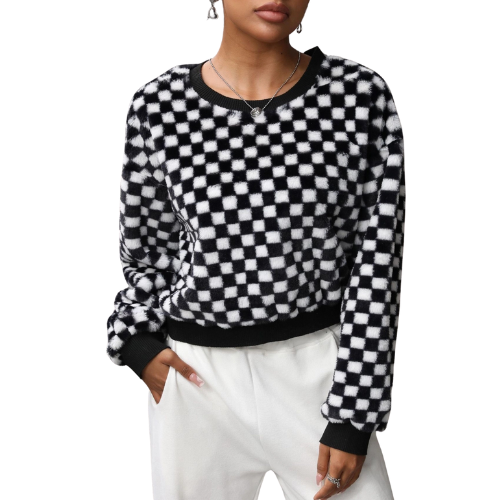 Checkered Plush Sweater - Amber