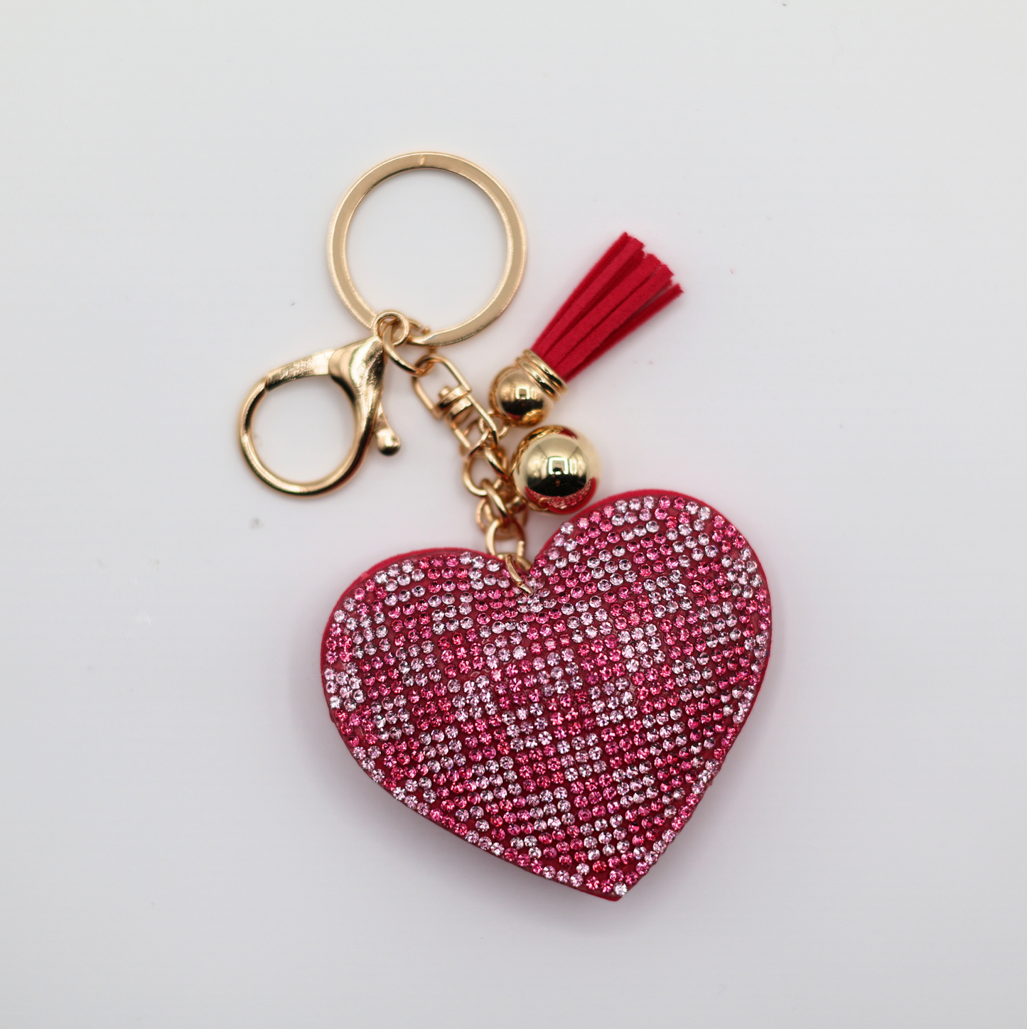 Checkered Black White Crystal Heart Puffy Keychain - PINK/RED