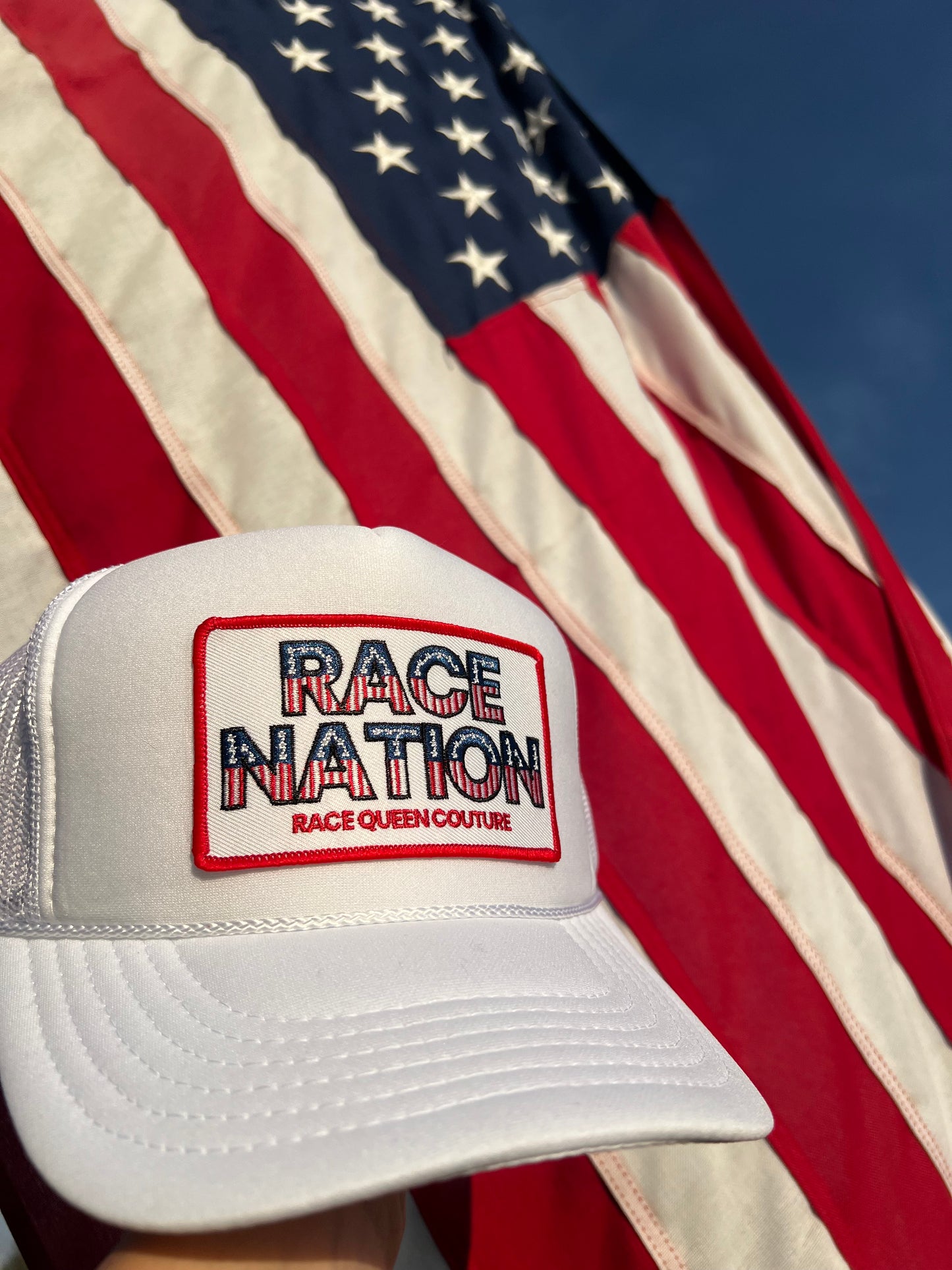 RACE QUEEN COUTURE “RACE NATION” Patch Hat - White