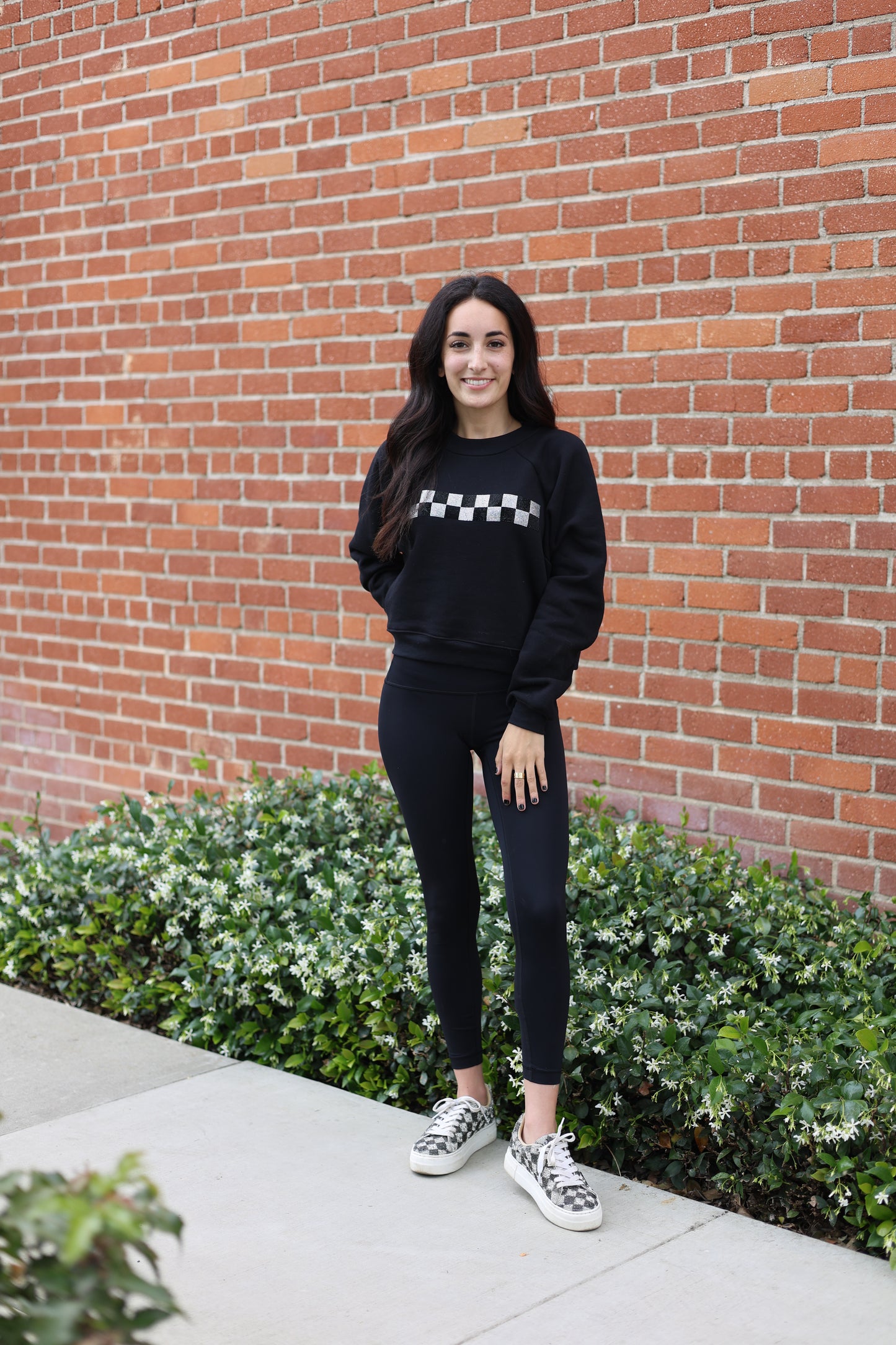 Rhinestone Checkered Crewneck