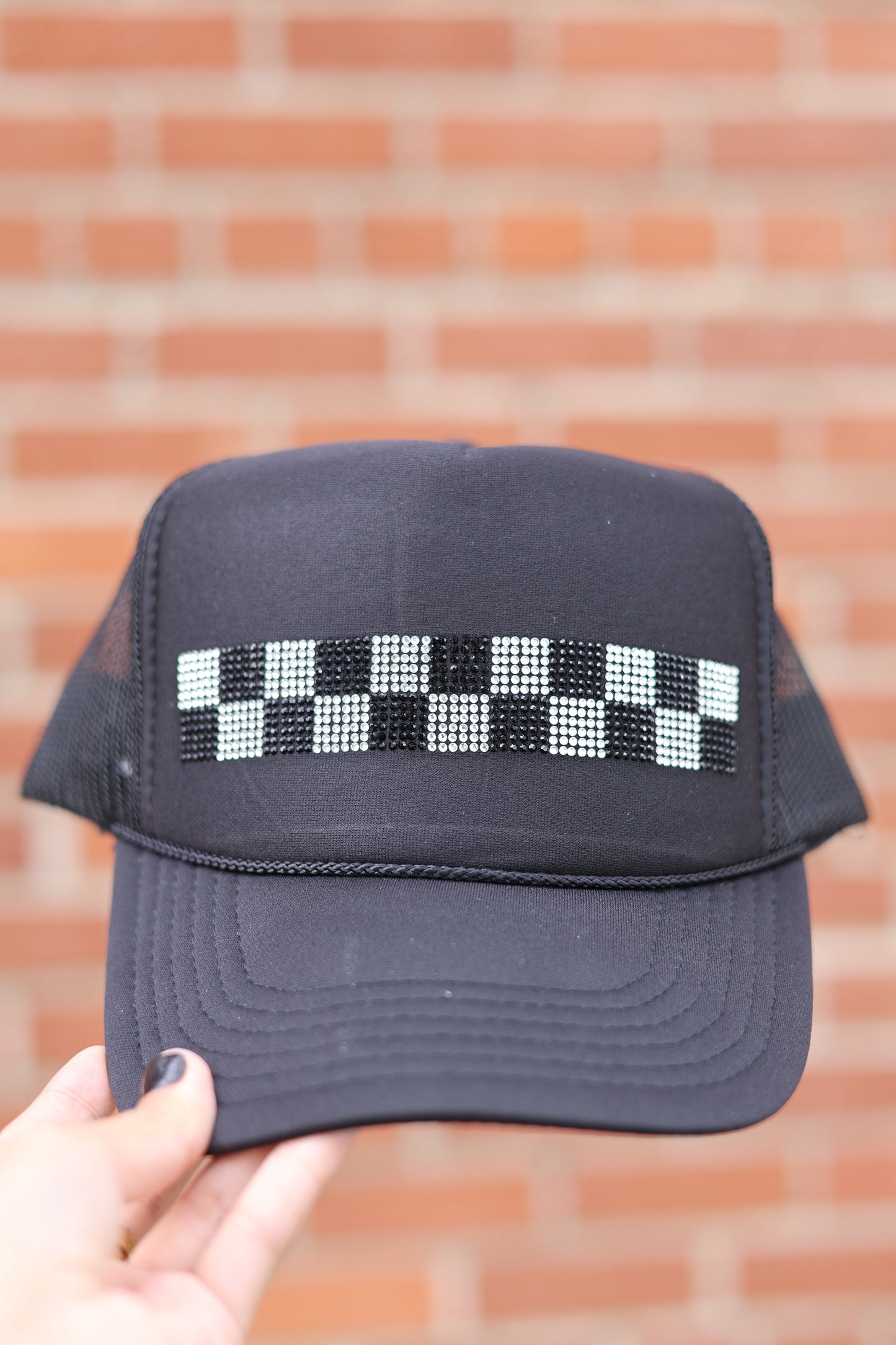 Rhinestone Checkered Trucker Hat