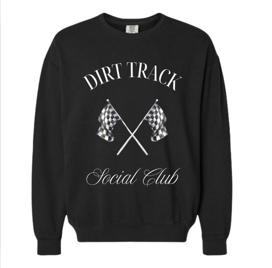 RACE QUEEN Dirt Track Social Club with Signature Checkered Flags - BLACK Crewneck