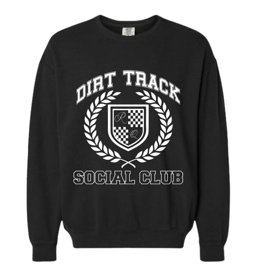 RACE QUEEN Dirt Track Social Club with Crest - BLACK Crewneck