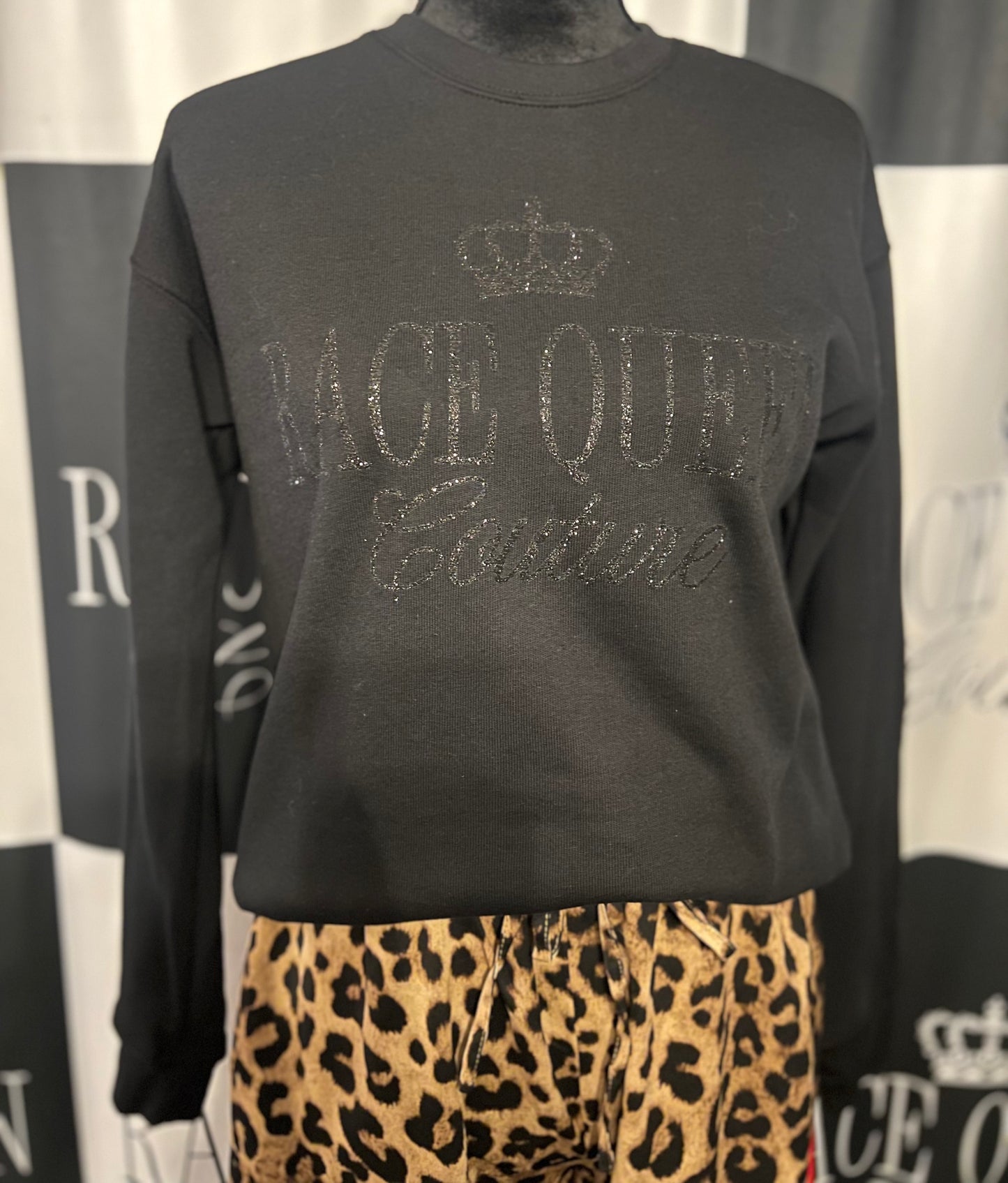 RACE QUEEN COUTURE Black on Black Glitter Crewneck
