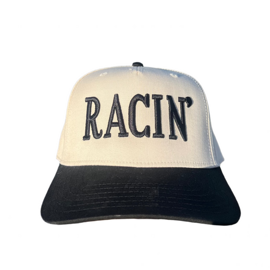 RACE QUEEN "RACIN" Snapback Hat - Cream Hat w/ Black Stitching