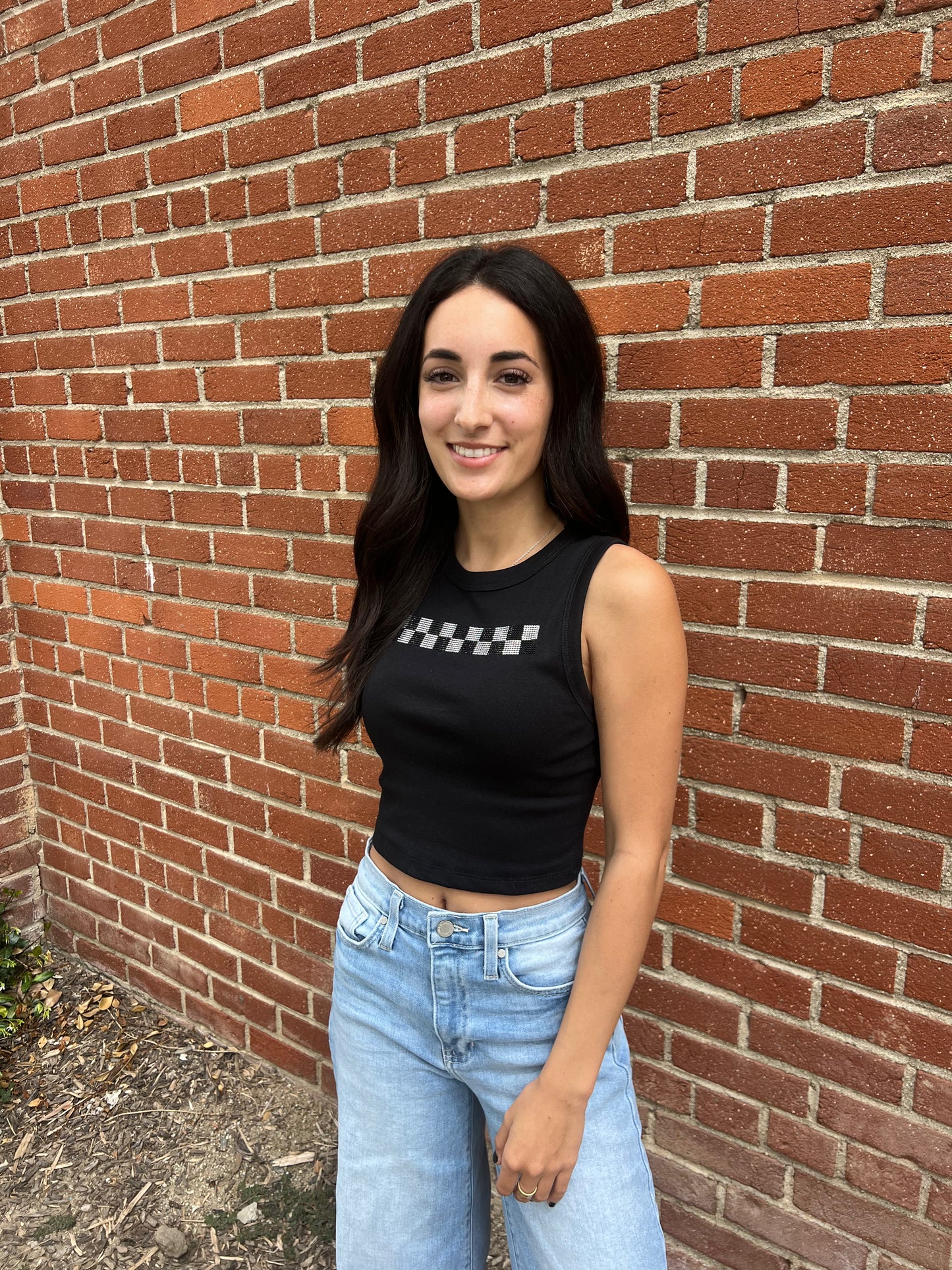 Rhinestone Checkered Baby Tee