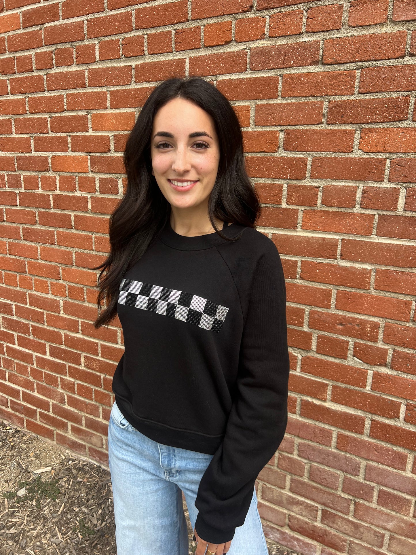 Rhinestone Checkered Crewneck