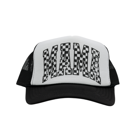 Checkered Mama Trucker Hat (BLACK, PINK, or RED)