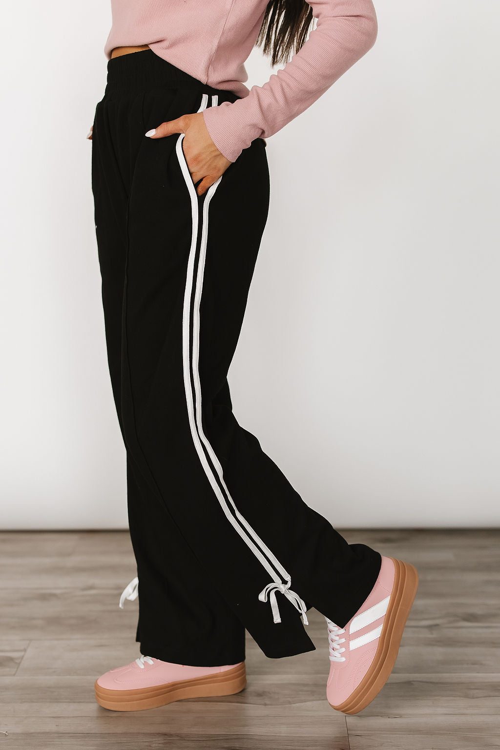 Black Wide Leg Bow Trackpants - Bold & Beautiful