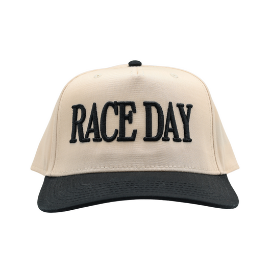 RACE QUEEN COUTURE "RACE DAY" Snapback Hat - Cream Hat w/ Black Stitching
