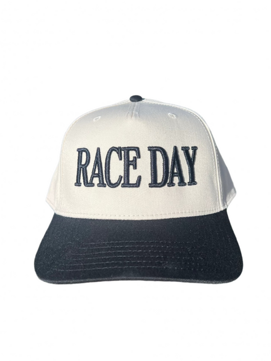 RACE QUEEN COUTURE "RACE DAY" Snapback Hat - Cream Hat w/ Black Stitching