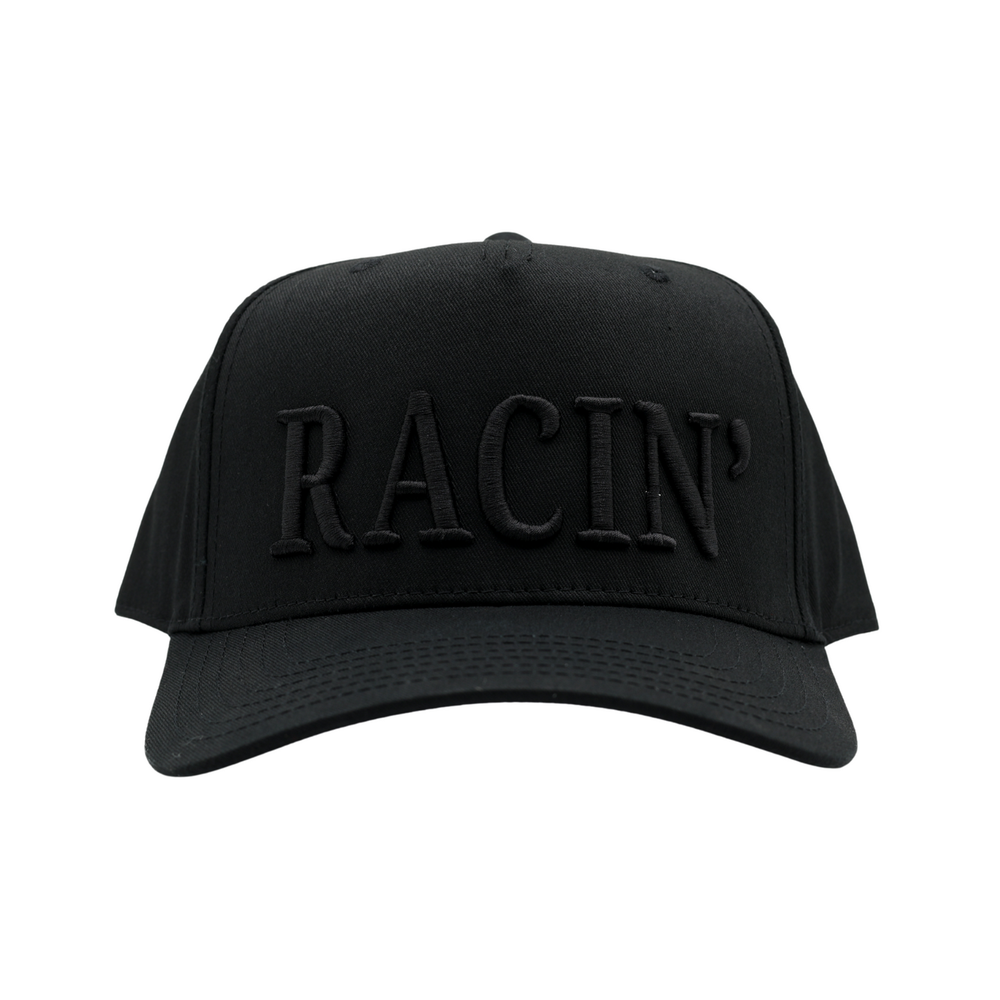 RACE QUEEN "RACIN" Snapback Hat - Black Hat w/ Black Stitching