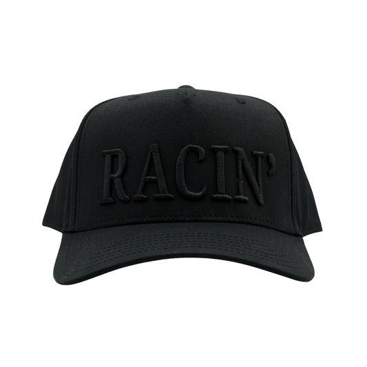RACE QUEEN "RACIN" Snapback Hat - Black Hat w/ Black Stitching