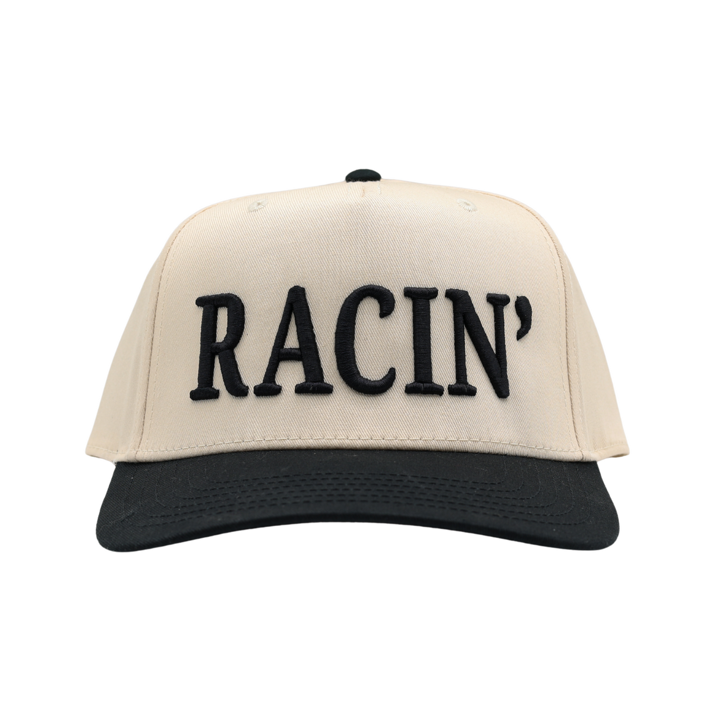 RACE QUEEN "RACIN" Snapback Hat - Cream Hat w/ Black Stitching