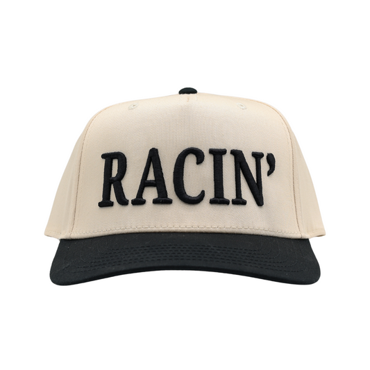 RACE QUEEN "RACIN" Snapback Hat - Cream Hat w/ Black Stitching