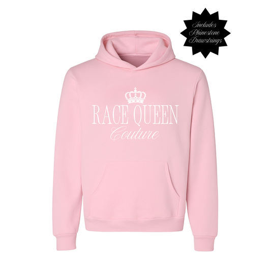 RACE QUEEN COUTURE Pink Hooded Sweatshirt with Rhinestone Drawstrings