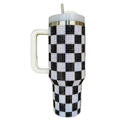 Checkered Rhinestone Tumbler
