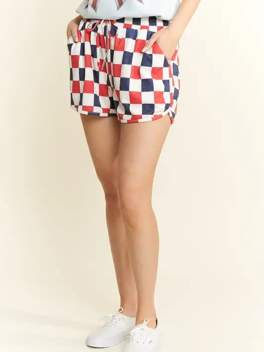 Red, White and Blue Checkered Shorts