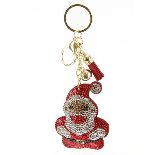 RHINESTONE CHRISTMAS SANTA KEYCHAIN WITH TASSEL