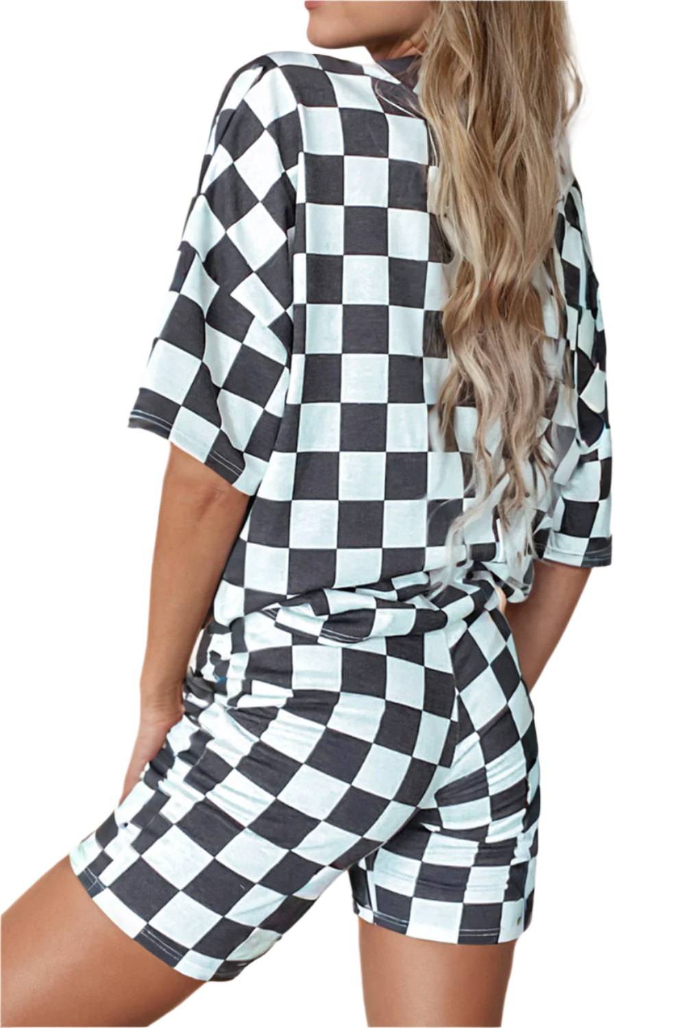 Checkered V-Neck Lounge Set