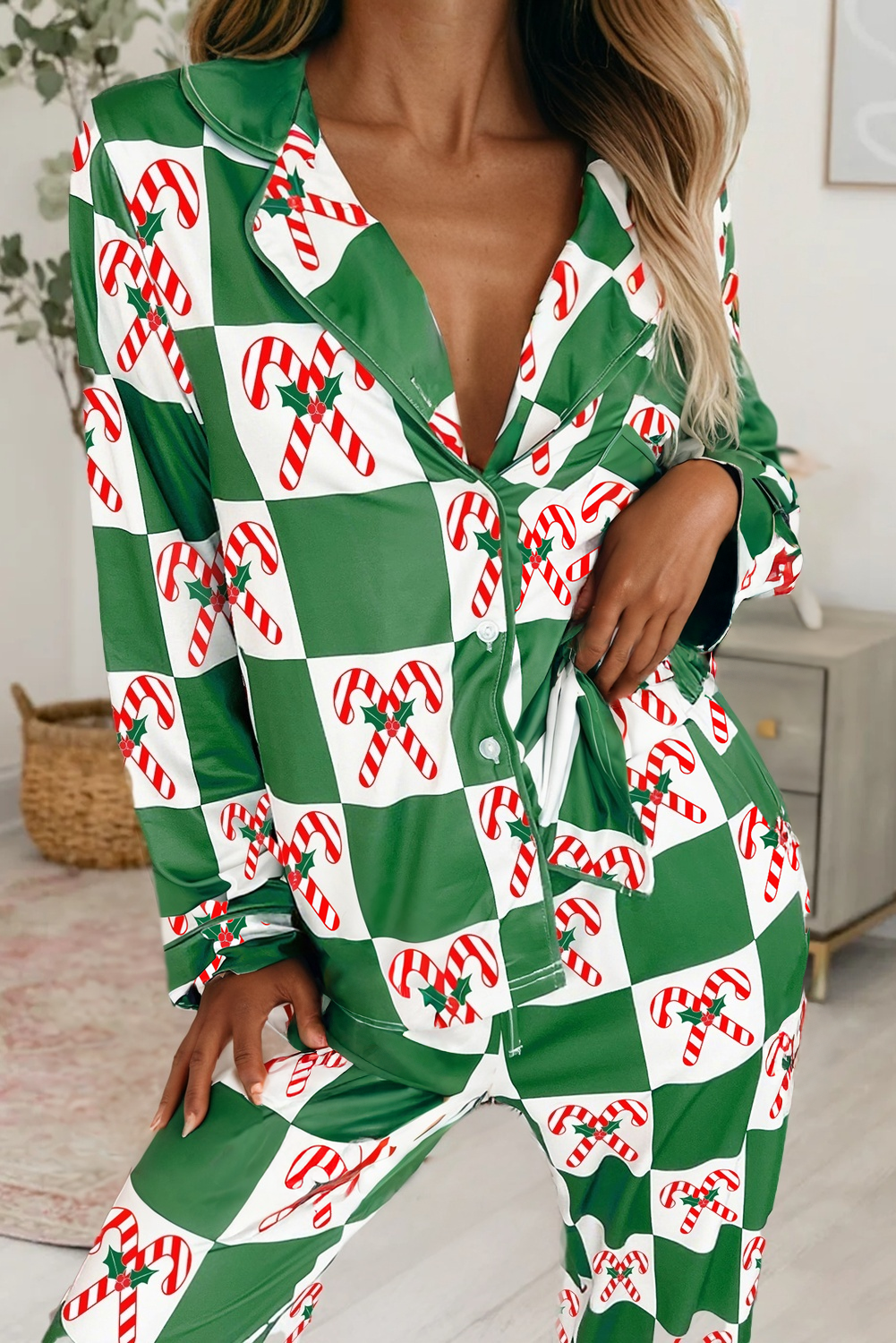 "Checkered Candy Cane” Holiday Pajama Set
