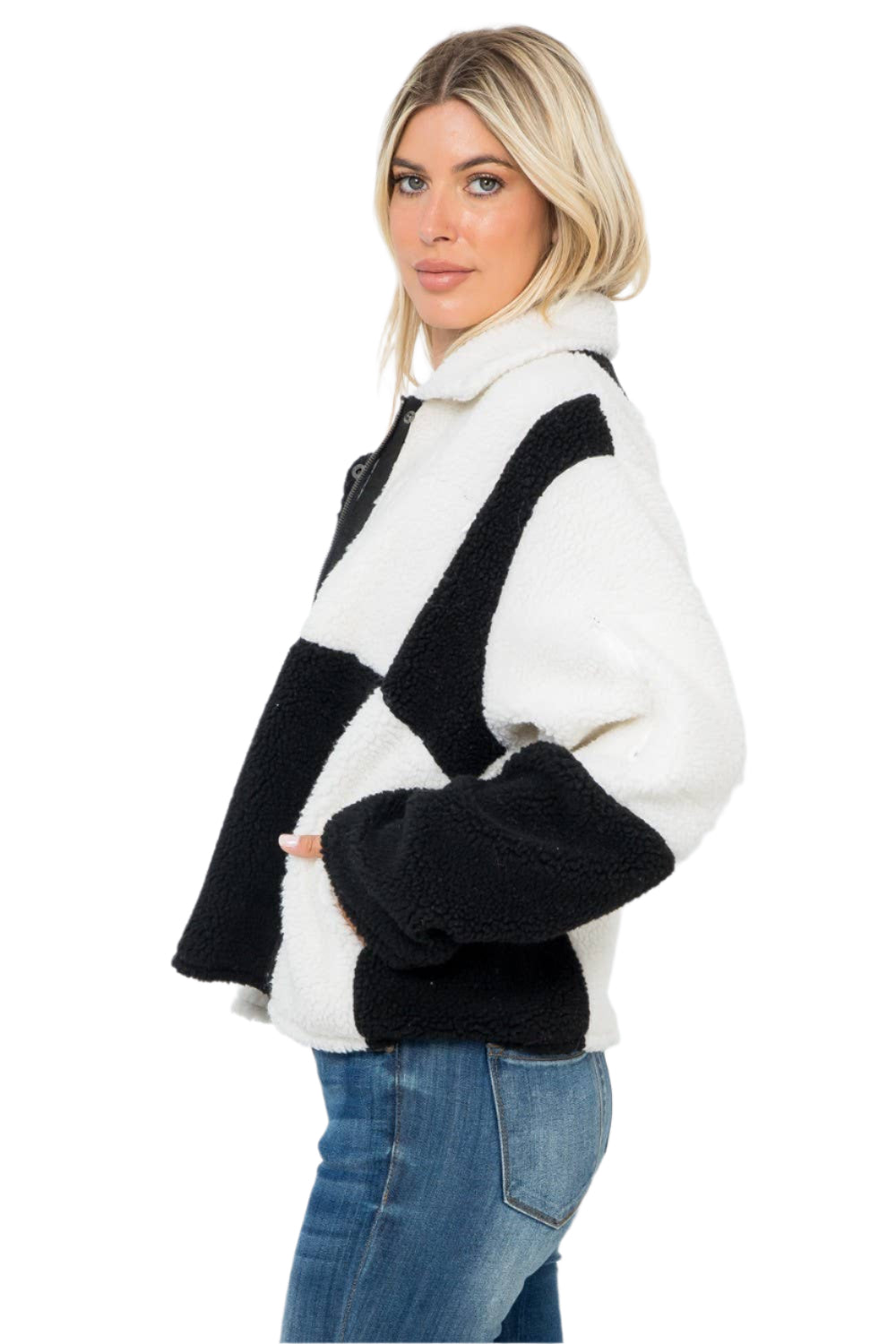 Checkered Sherpa Zip Up Jacket