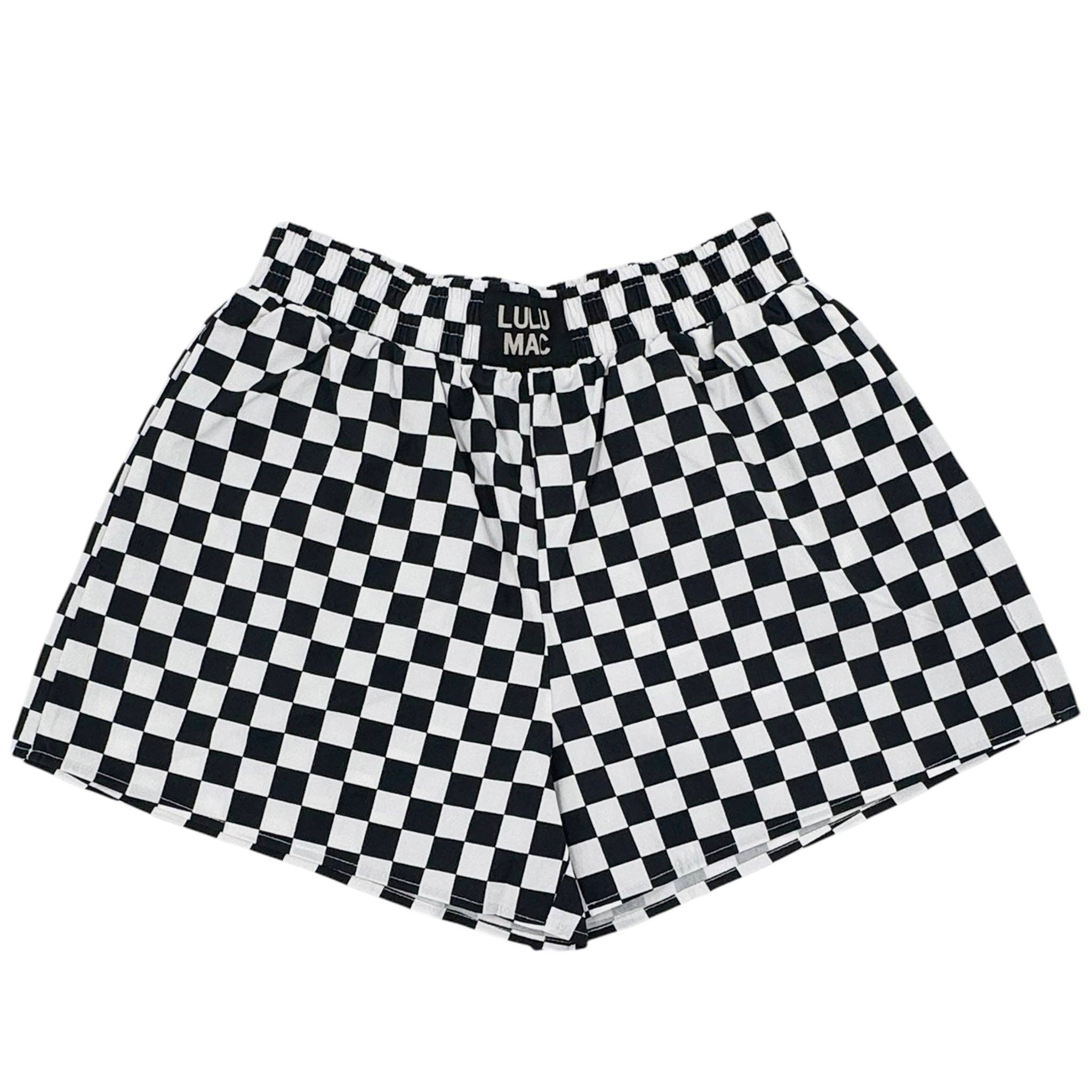 CHECKERED BOXER SHORT - BLACK/WHITE – RACE QUEEN COUTURE