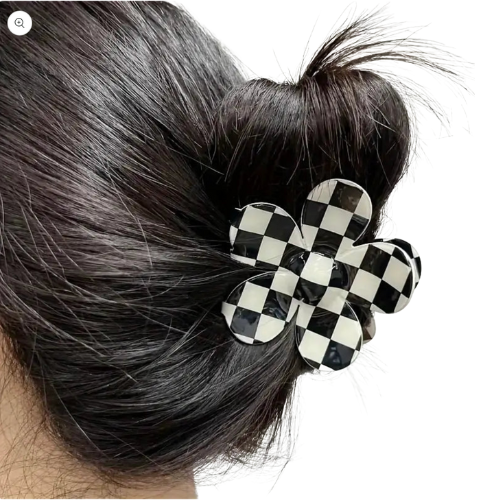 Checkered Flower Hair Clip