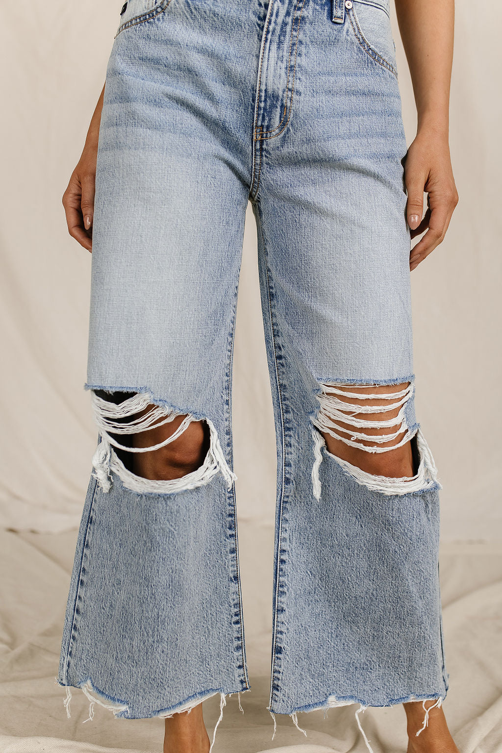 Ampersand Avenue 518 Denim - Heavy Distressed Wide Leg Crop Jeans
